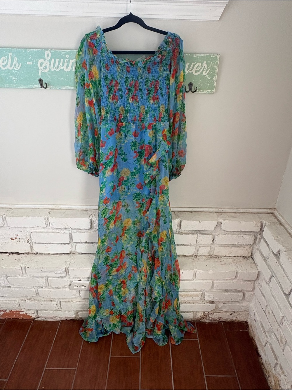 Caroline Constas Blue Floral High-Low Maxi Dress